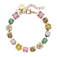 Multi Color Austrian Crystal Bracelet with Heart Charm in Goldtone (7.50-9.50In)