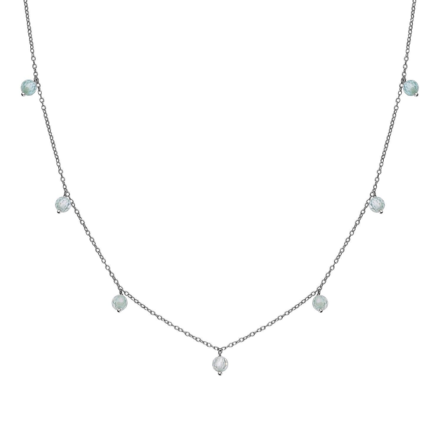 Green Moissanite Beaded Station Necklace 20-22 Inches in Rhodium Over Sterling Silver 7.35 ctw
