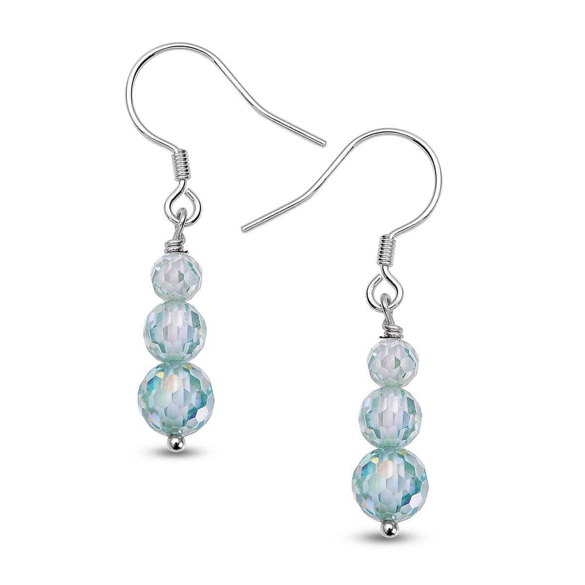 Blue Moissanite Beaded Dangle Earrings in Rhodium Over Sterling Silver 6.85 ctw