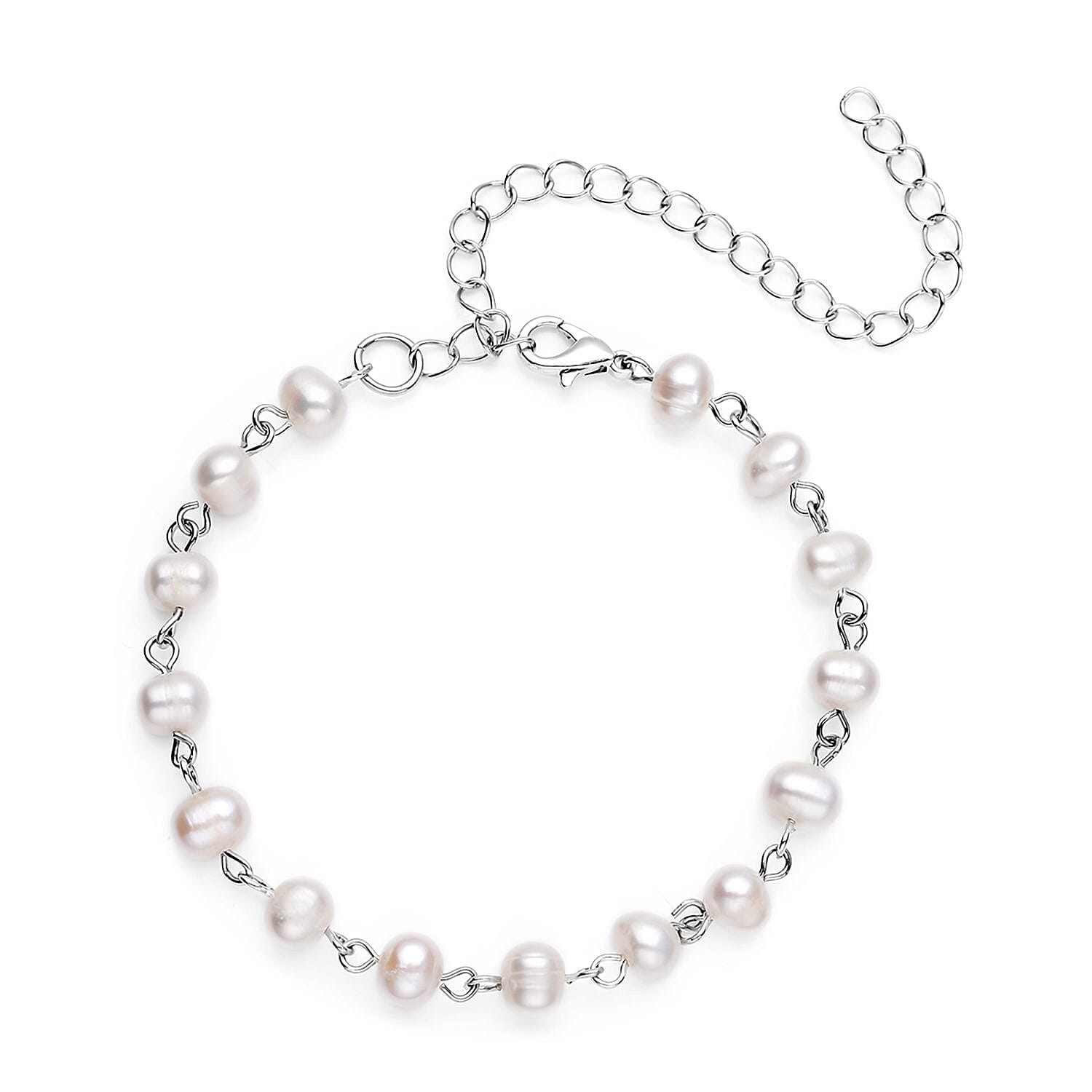 Golden Freshwater Cultured Pearl Anklet (8-10 In) in Silvertone