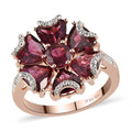 Orissa Rhodolite Garnet and Natural White Zircon Floral Ring in Vermeil Rose Gold Over Sterling Silver (Size 7.0) 6.00 ctw - Sticky add to cart bar