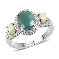 Premium Grandidierite and Multi Gemstone Halo Ring in Platinum Over Sterling Silver (Size 8.0) 2.65 ctw