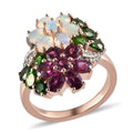 Orissa Rhodolite Garnet, Natural Chrome Diopside, Ethiopian Welo Opal and Natural White Zircon Florals Ring in Vermeil Rose Gold Over Sterling Silver (Delivered in 2-3 Business Day 3.75 ctw - Sticky add to cart bar