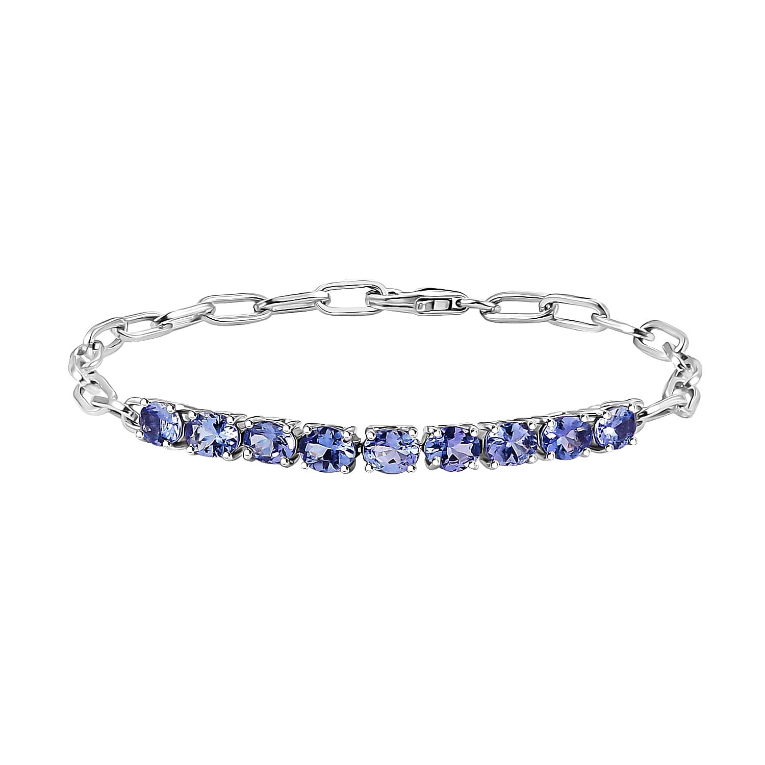 Tanzanite Paper Clip Chain Bracelet in Platinum Over Sterling Silver (8.00 In) 2.90 ctw