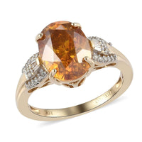 Luxoro 10K Yellow Gold Premium Picos Altos Orange Sphalerite, Diamond (0.15 cts) Ring (Size 8.0) (4 g) 6.00 ctw