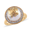 KARIS Freshwater Pearl and Simulated Diamond Sagittarius Zodiac Ring in ION Plated 18K YG 0.85 ctw - Sticky add to cart bar