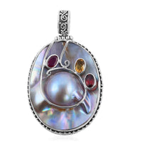 Bali Legacy Mother Of Pearl and Multi Gemstone Pendant in Sterling Silver 1.70 ctw