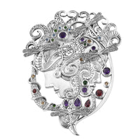 SUMMER DEALS Bali Legacy Multi Gemstone Dragonfly Pendant in Sterling Silver 90.25 Grams 10.20 ctw