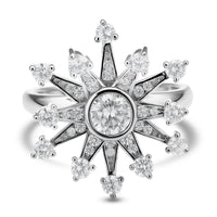 Simulated Diamond Snowflake Spinner Ring in Rhodium Over Sterling Silver (Adjustable Size 6-8) 1.60 ctw