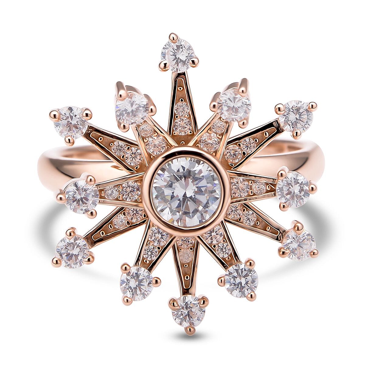 Simulated Diamond Snowflake Spinner Ring in Rhodium Over Sterling Silver (Adjustable Size 6-8) 1.60 ctw