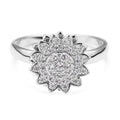 Simulated Diamond Sunflower Design Spinner Ring in Rhodium Over Sterling Silver (Adjustable Size 6-8) 0.65 ctw - Sticky add to cart bar