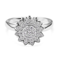 Simulated Diamond Sunflower Design Spinner Ring in Rhodium Over Sterling Silver (Adjustable Size 6-8) 0.65 ctw