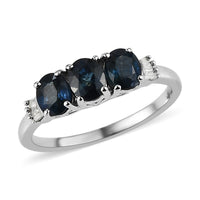 LUXORO 10K White Gold AAA Indigo Sapphire and Diamond 3 Stone Ring 1.20 ctw