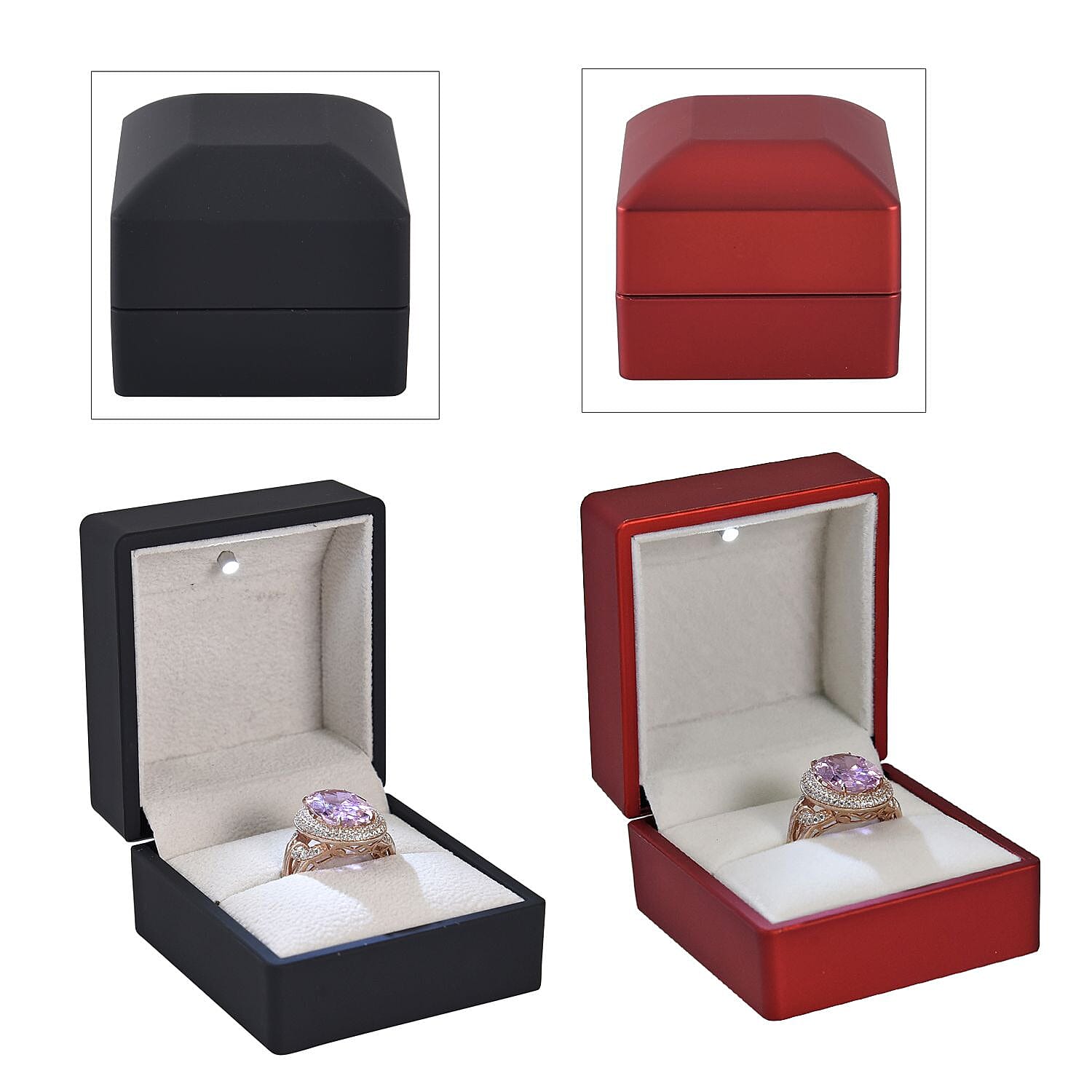 Set of 2 Black & Red Solid Polish Led Light Ring Box (2.5"x2.4"x2") (Can Hold up to 2 Rings)