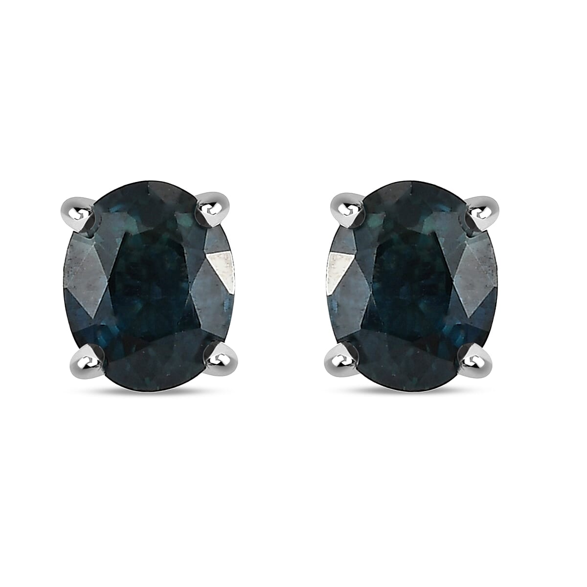 Luxoro 10K White Gold AAA Indigo Sapphire Solitaire Stud Earrings 0.75 ctw