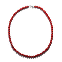 Red Coral (D) Beaded Necklace 18 Inches in Sterling Silver