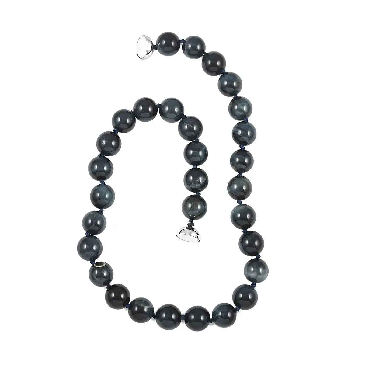 South African Blue Tiger's Eye 13-15mm Beaded Necklace 20 Inches in Rhodium Over Sterling Silver 616.00 ctw