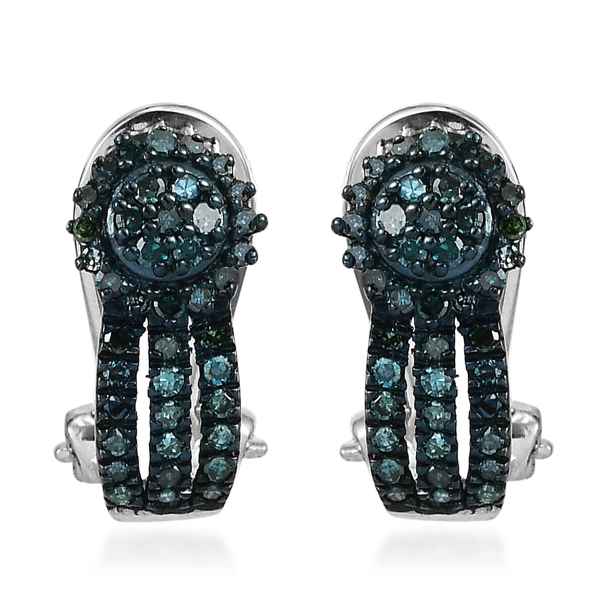 Blue Diamond Latch Back Earring in Rhodium and Platinum Over Sterling Silver 0.50 ctw