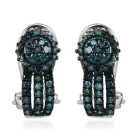 Blue Diamond Latch Back Earring in Rhodium and Platinum Over Sterling Silver 0.50 ctw