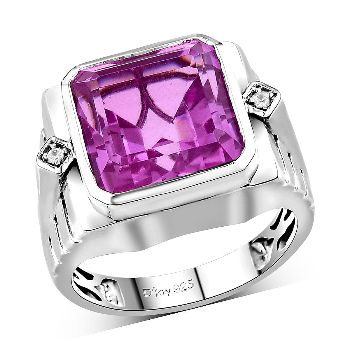 Patroke Quartz (Triplet) and White Zircon Men's Ring in Platinum Over Sterling Silver (Size 10.0) 14.75 ctw