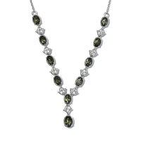 AAA Bohemian Moldavite and White Zircon Necklace 18 Inches in Platinum Over Sterling Silver 4.40 ctw