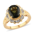 Bohemian Moldavite and Natural White Zircon Cocktail Ring in Vermeil Yellow Gold Over Sterling Silver (Size 10.0) 2.25 ctw - Sticky add to cart bar