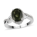 Bohemian Moldavite and Natural White Zircon Infinity Shank Ring in Platinum Over Sterling Silver 1.85 ctw - Sticky add to cart bar