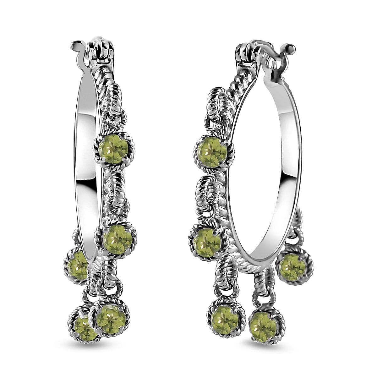 Ankur Treasure Chest Peridot Chandelier Hoop Earrings in Stainless Steel 3.10 ctw