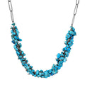 Sleeping Beauty Turquoise Chips Necklace, Paper Clip Chain Necklace, Rhodium Over Sterling Silver Necklace, 18 Inch Necklace, Turquoise Jewelry 80.50 ctw - Sticky add to cart bar