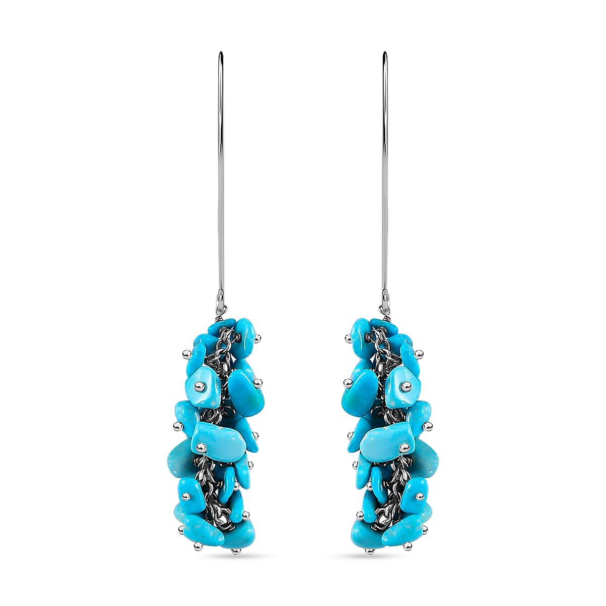 Sleeping Beauty Turquoise Dangle Earrings in Rhodium Plated Sterling Silver| Chips Drop Earrings| Silver Jewelry For Women 32.00 ctw
