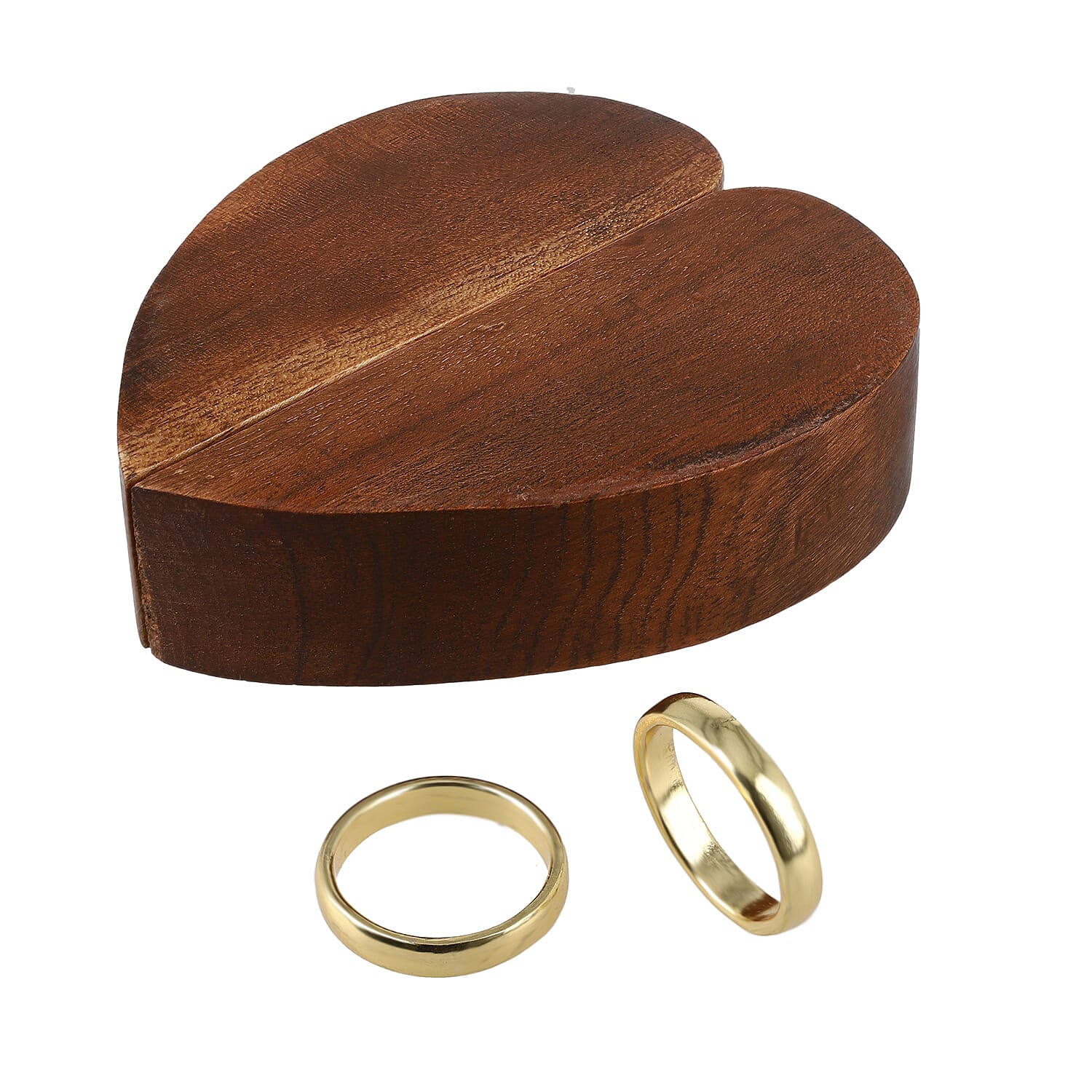 Portable Wooden Heart Shaped Secret Ring Box with Goldtone Ring