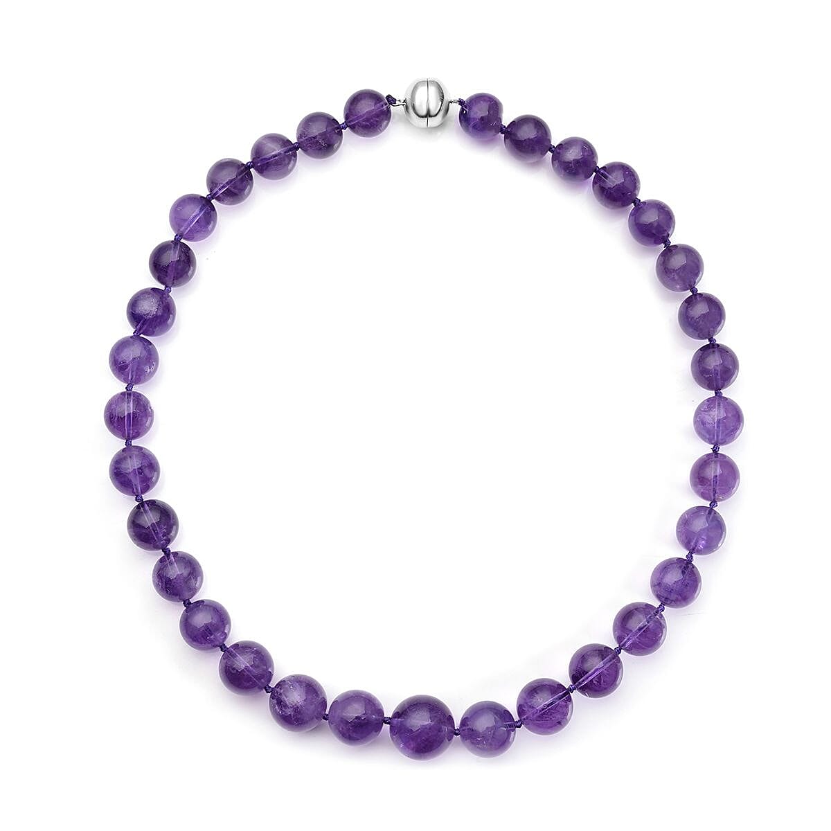 Amethyst Beaded Necklace 20 Inches with Magnetic Lock in Rhodium Over Sterling Silver 620.00 ctw