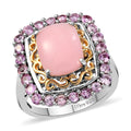 Peruvian Pink Opal and Madagascar Pink Sapphire Halo Ring in Vermeil Yellow Gold and Platinum Over Sterling Silver 3.15 ctw - Sticky add to cart bar