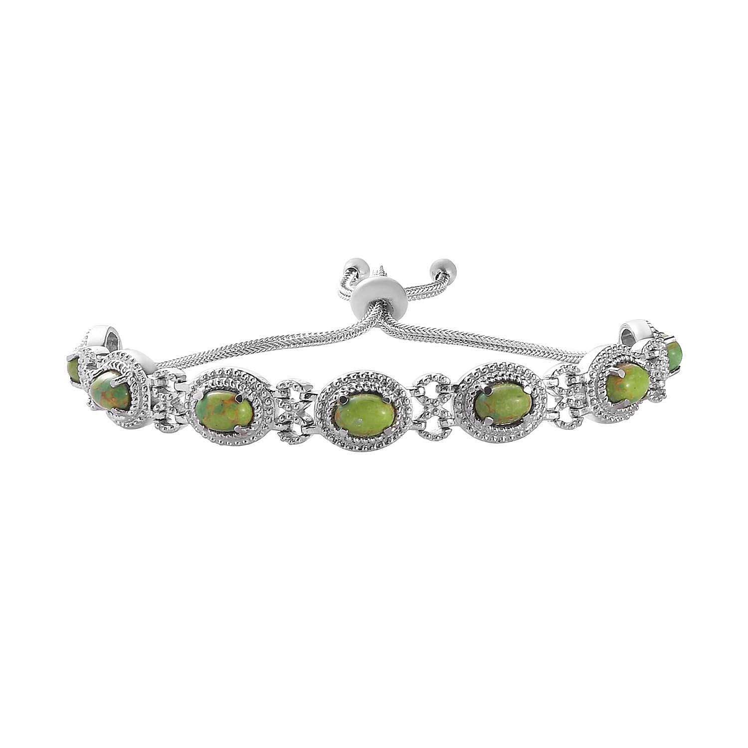 Mojave Green Turquoise Bolo Bracelet in Stainless Steel 4.90 ctw