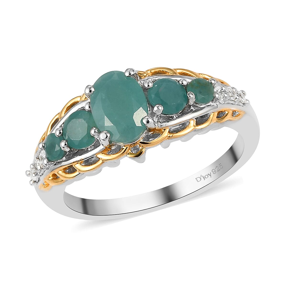 Premium Grandidierite and Natural White Zircon Ring in Vermeil Yellow Gold and Platinum Over Sterling Silver 1.40 ctw