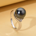 Tahitian Cultured Pearl and Natural White Zircon Solitaire Ring in Platinum Over Sterling Silver (Size 10.0) 0.10 ctw - Sticky add to cart bar