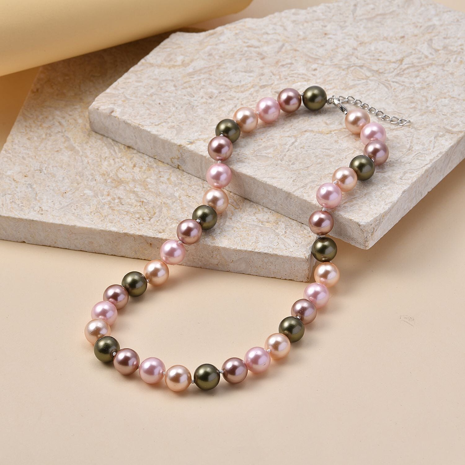 Multi Color Shell Pearl Beaded Necklace 18-20 Inches in Silvertone