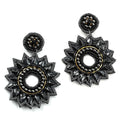 Handcrafted Black Seed Beaded Floral Earrings in Black Silvertone - Sticky add to cart bar