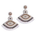 Handcrafted White Seed Beaded Evil Eye Theme Earrings in Goldtone - Sticky add to cart bar