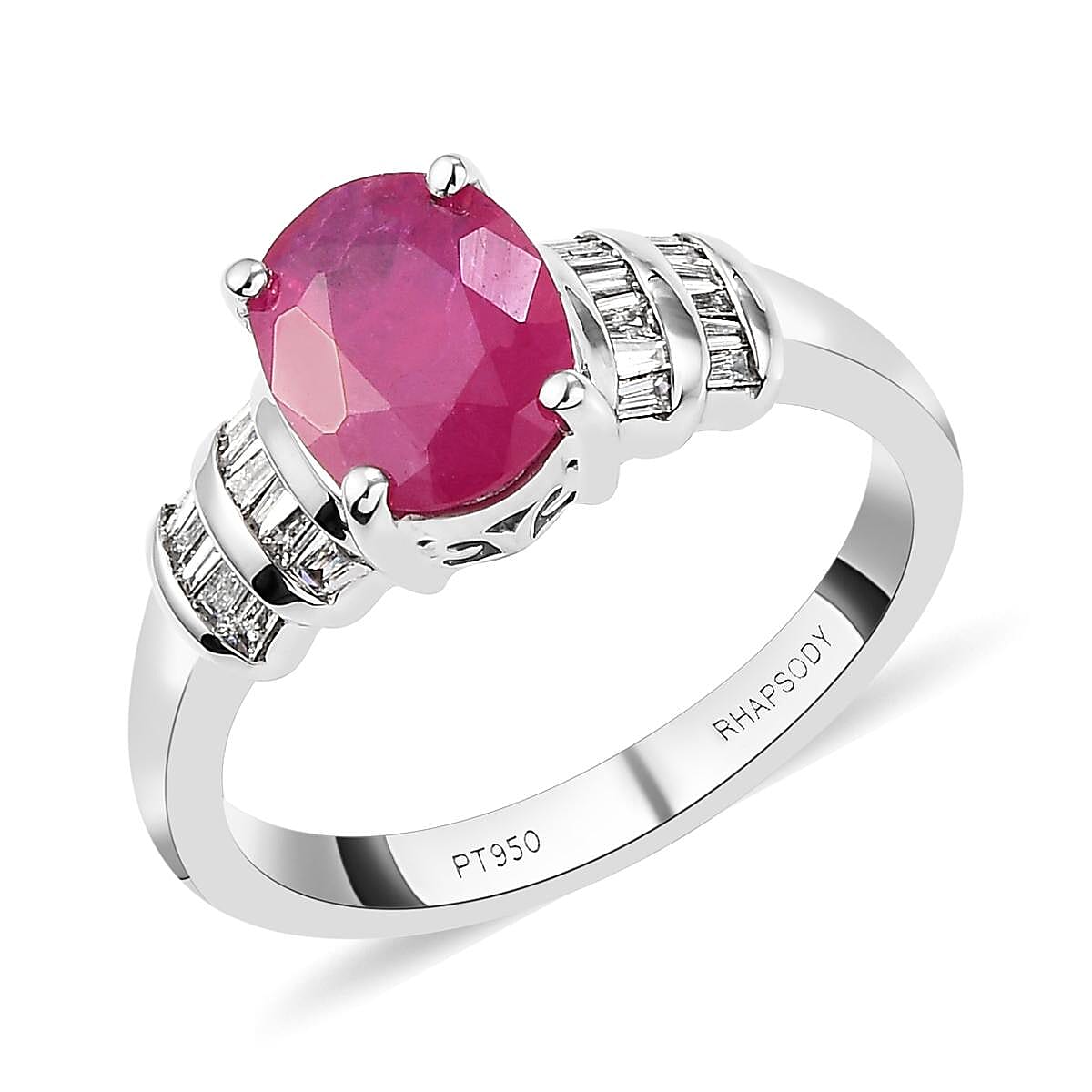 RHAPSODY 950 Platinum AAAA Mozambique Ruby and E-F VS2 Diamond Ring 5.85 Grams 2.20 ctw
