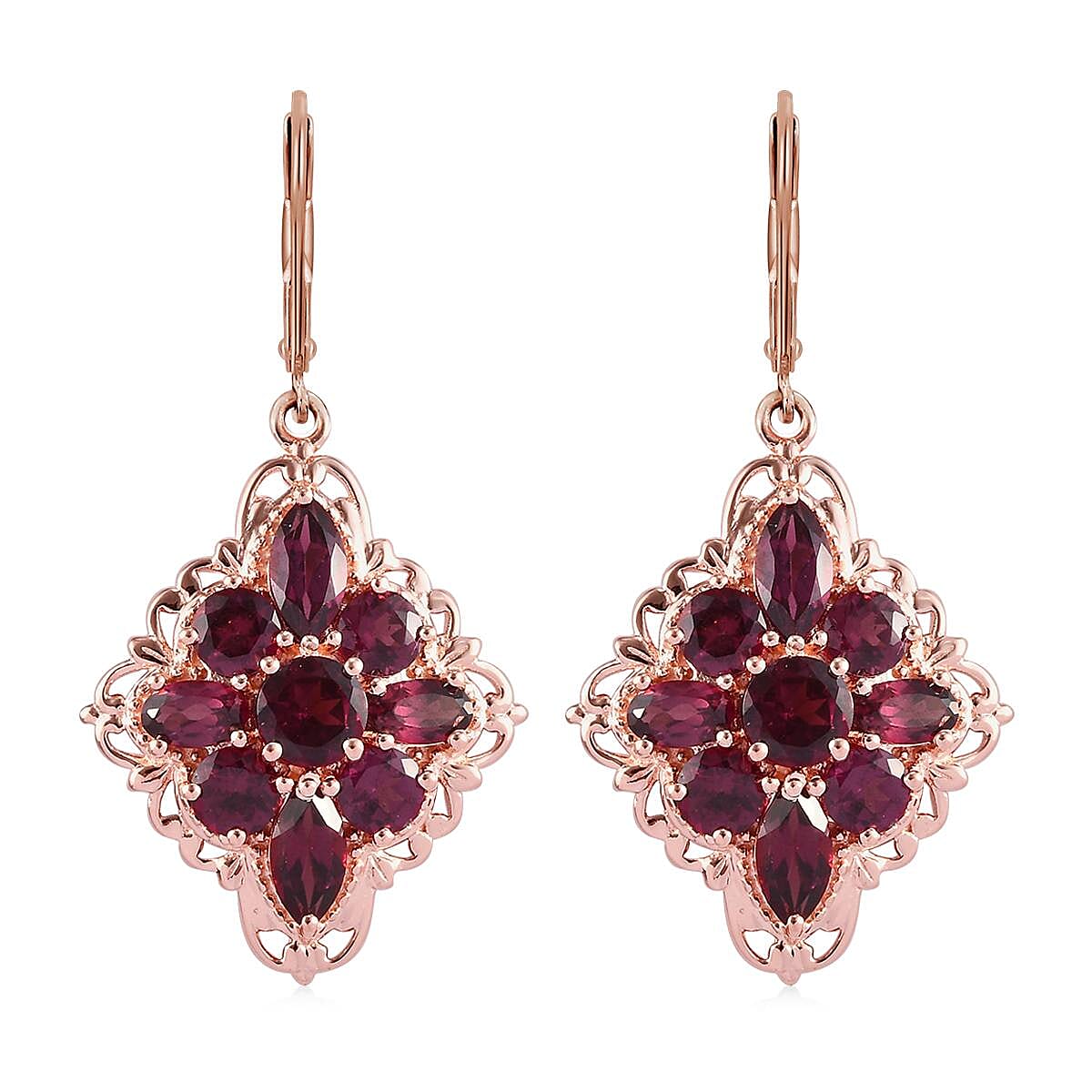 Orissa Rhodolite Garnet Lever Back Earrings in Vermeil RG Over Sterling Silver 6.85 ctw