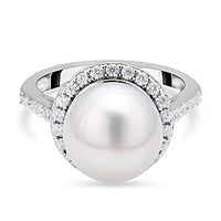 White South Sea Pearl and White Zircon 11.32 ctw Fancy Ring in Rhodium Over Sterling Silver (Size 10)
