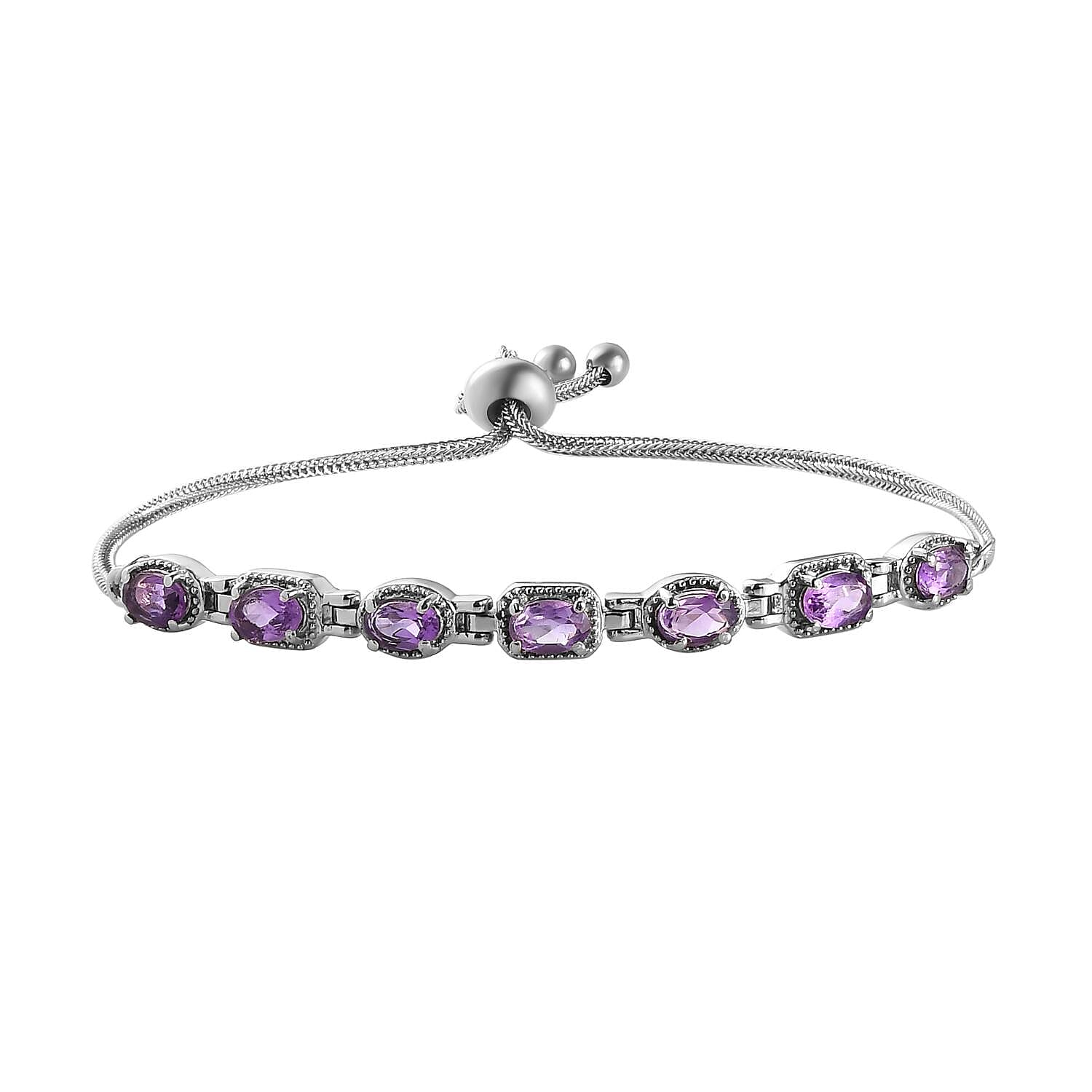 Amethyst Bolo Bracelet in Stainless Steel 2.85 ctw