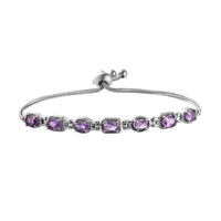 Amethyst Bolo Bracelet in Stainless Steel 2.85 ctw