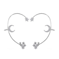 Simulated Diamond Celestial Moon & Star Ear Climbers in Rhodium Over Sterling Silver 1.35 ctw