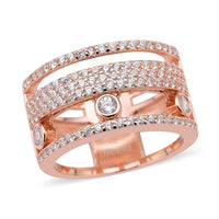 Sliding Simulated Diamond 3 Row Band Ring in 14K RG Over Sterling Silver (Size 7.0) 1.60 ctw
