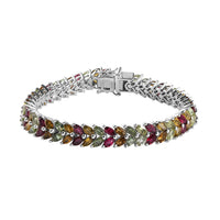 Multi-Tourmaline  Bracelet (Size - 6.5) in Platinum Overlay Sterling Silver 13.16 ctw