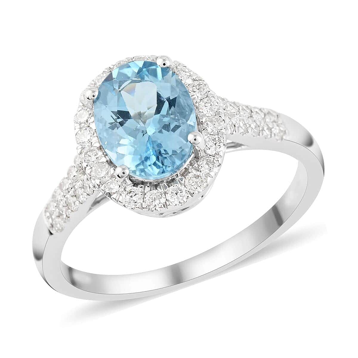 Certified & Appraised ILIANA 18K Yellow Gold AAA Santa Maria Aquamarine and G-H SI Diamond Halo Ring 3.25 Grams 1.50 ctw