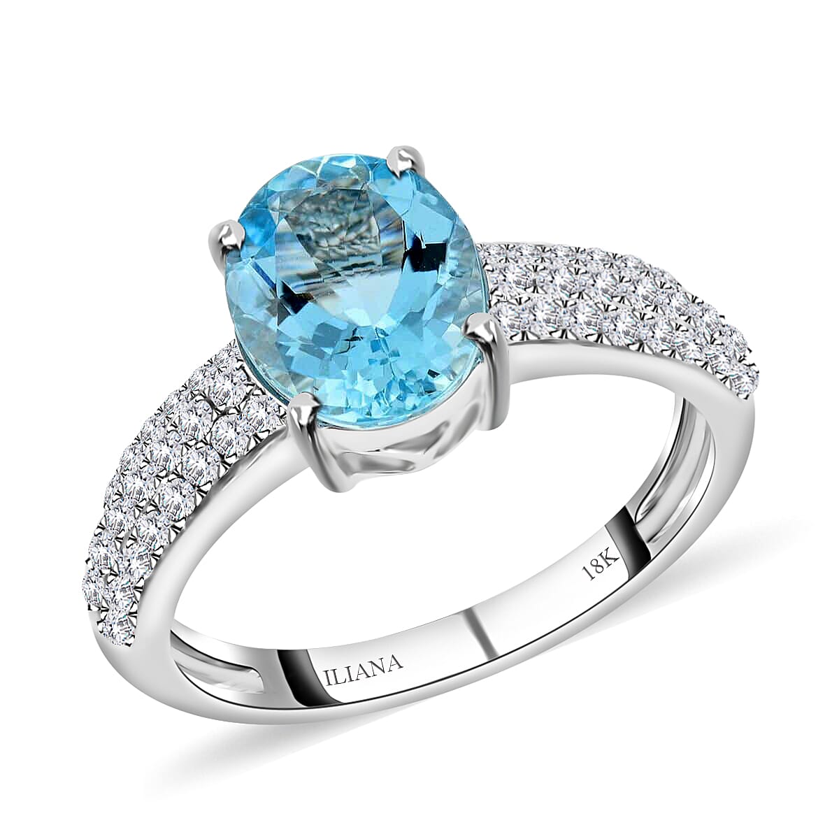 Certified & Appraised ILIANA 18K White Gold AAA Santa Maria Aquamarine and G-H SI Diamond Ring 3.60 Grams 2.00 ctw