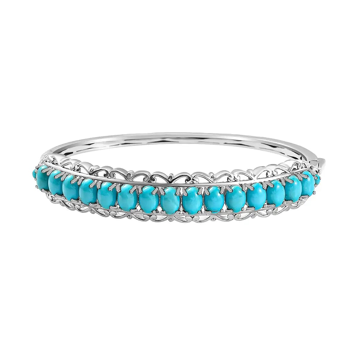 AMERICAN Natural Sleeping Beauty Turquoise Bangle Bracelet in Platinum Over Sterling Silver (7.25 In) 18.90 Grams 10.40 ctw